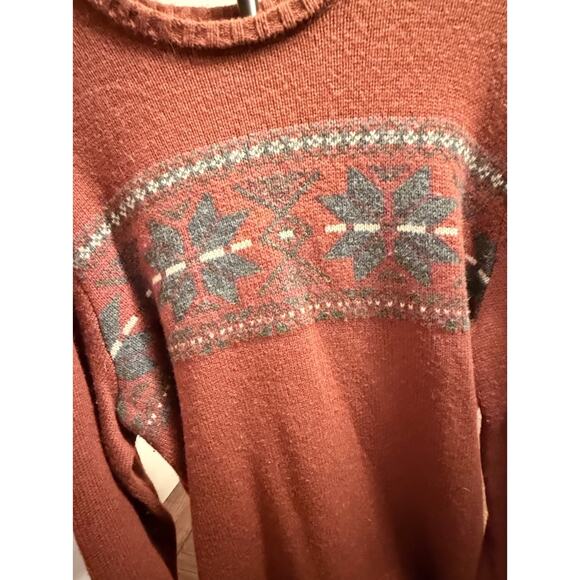 Eddie Bauer Men’s Sweater Size L Rust Red Fair Isle Knit Crewneck Pullover - Picture 2 of 8